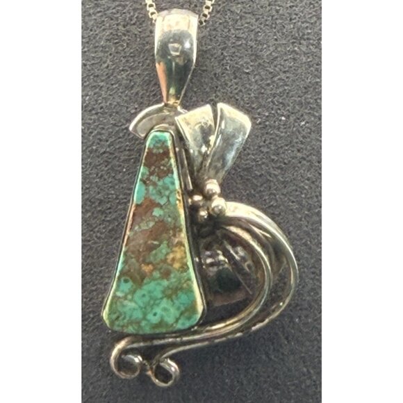 Vintage Gary G Sanchez Sterling Silver Turquoise Pendant Necklace 18